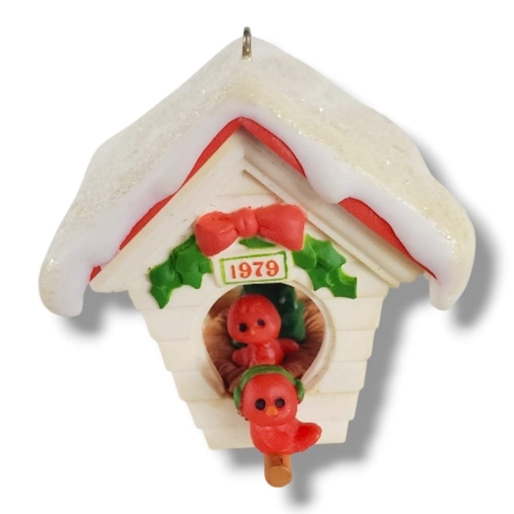Vtg Hallmark Cards 1979 Red Birds In Birdhouse Ornament